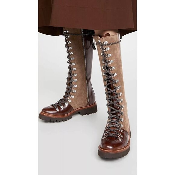 Anthropologie X Grenson Nanette Tall Lace-Up Brown Leather Boots 36.5 UK 3.5 US